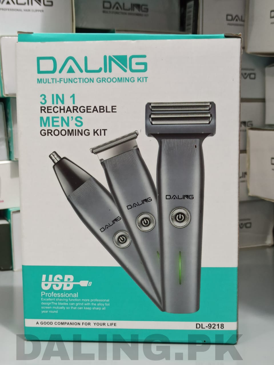 DALING DL-9218 3 In 1 cpmact size Rechargeable Hair Clipper Shaver